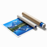 Rolled print of the Rocky Mountains in muted earth tones, ideal for classy bathroom wall art.