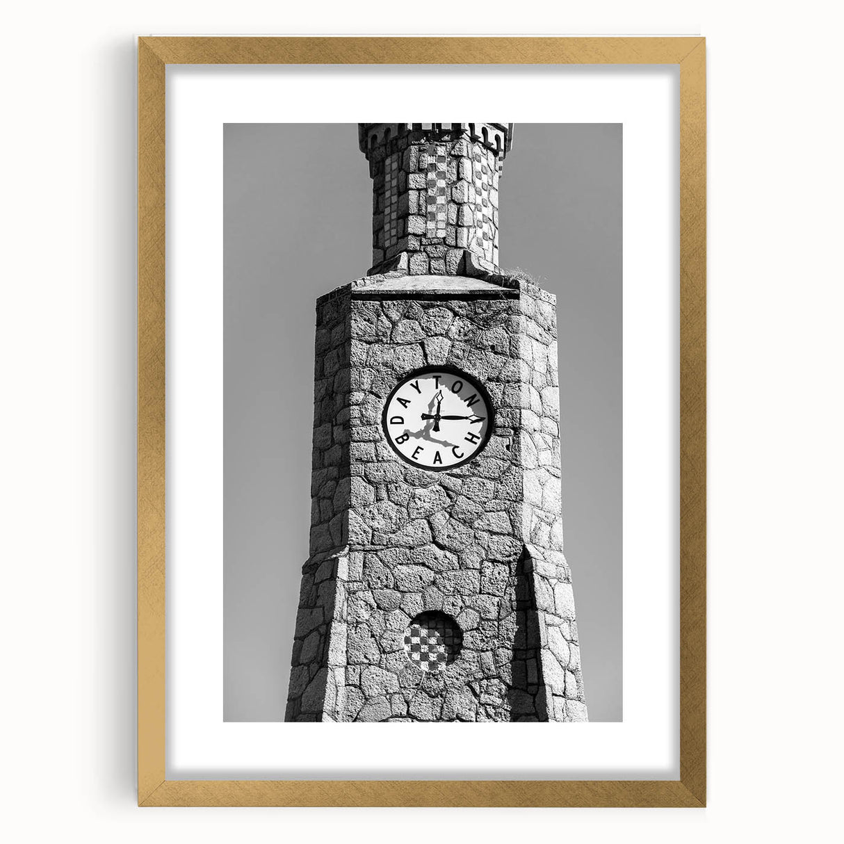 Extra large abstract art print of Daytona scenery in textured style, framed in gold, ideal for living room decor.