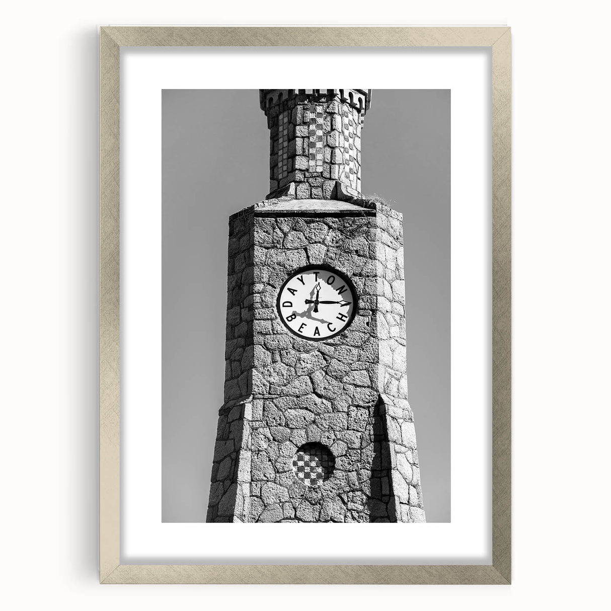 Textured abstract art print of Daytona scenery in muted blue and gray tones on a framed silver mat, ideal for bedroom decor.