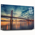 Large abstract wall art depicting a Delaware scenery in muted gray and blue tones on acrylic glass.