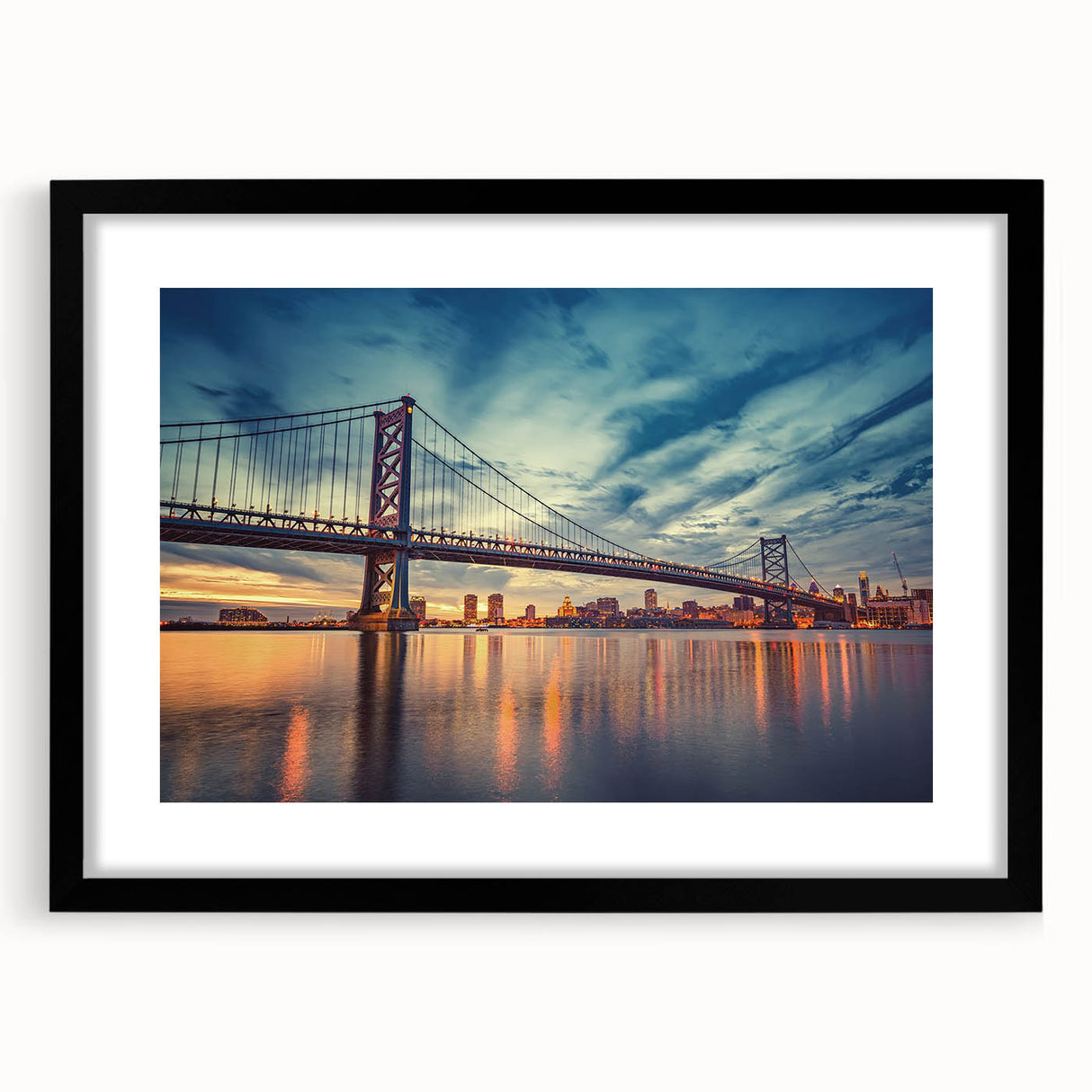 Abstract art print of a Delaware landscape in vibrant colors on a large framed canvas, ideal for living room decor.