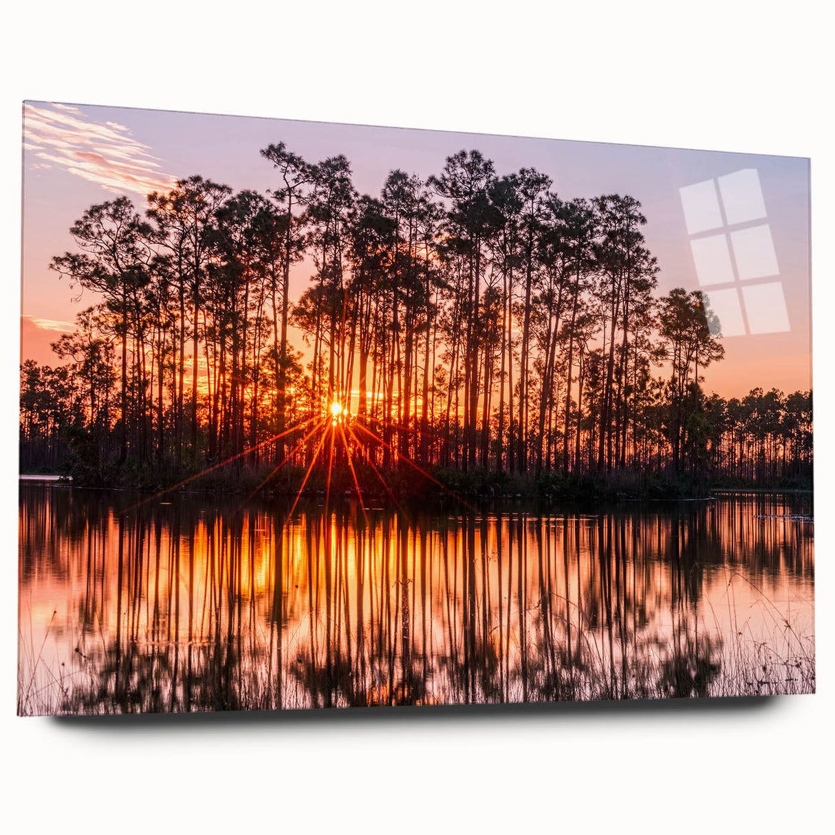 Acrylic print of large abstract Everglades scenery in green and blue tones, suitable for bedroom or dining room art.