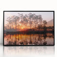 Large abstract wall art of the Everglades in muted greens and blues on a framed acrylic, suitable for modern art wall decor.