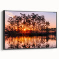 Black and white framed canvas of the Everglades landscape, ideal for bedroom wall art, in a vintage poster style.