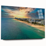 Large abstract wall art of Fort Lauderdale in muted blue and gray tones on acrylic glass.