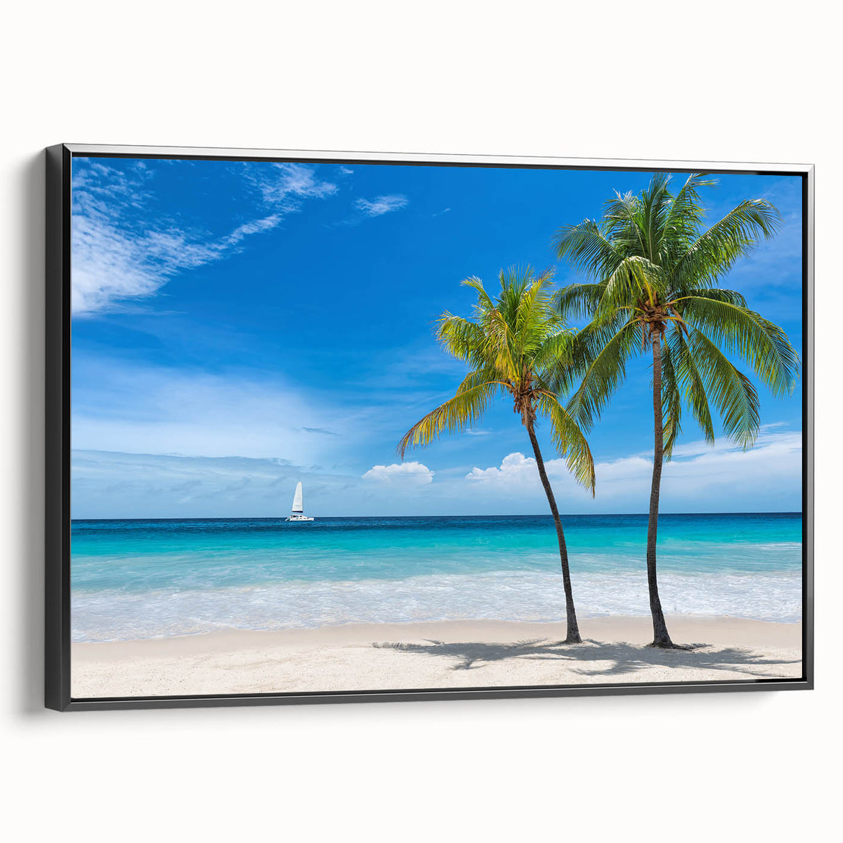 Black and white framed canvas of Florida Keys landscape, vintage poster style, ideal for bedroom wall decor.