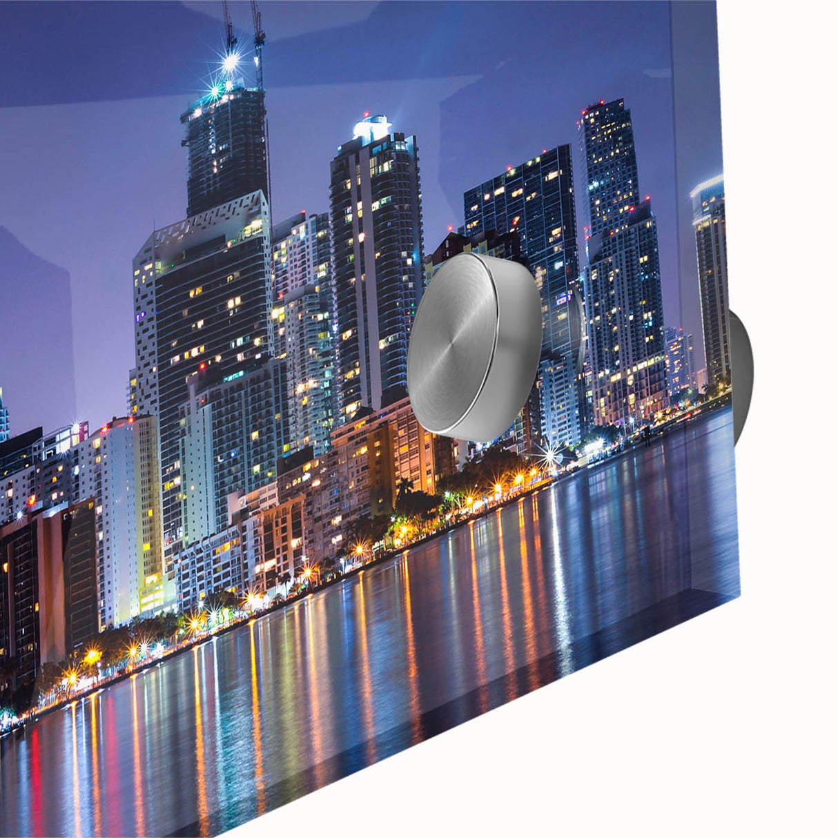 Acrylic glass print of a large abstract Miami scenery in vibrant sunset colors, ideal for dining room art.
