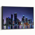 Black and white framed canvas of a Miami landscape in vintage poster style, suitable for bedroom decor.