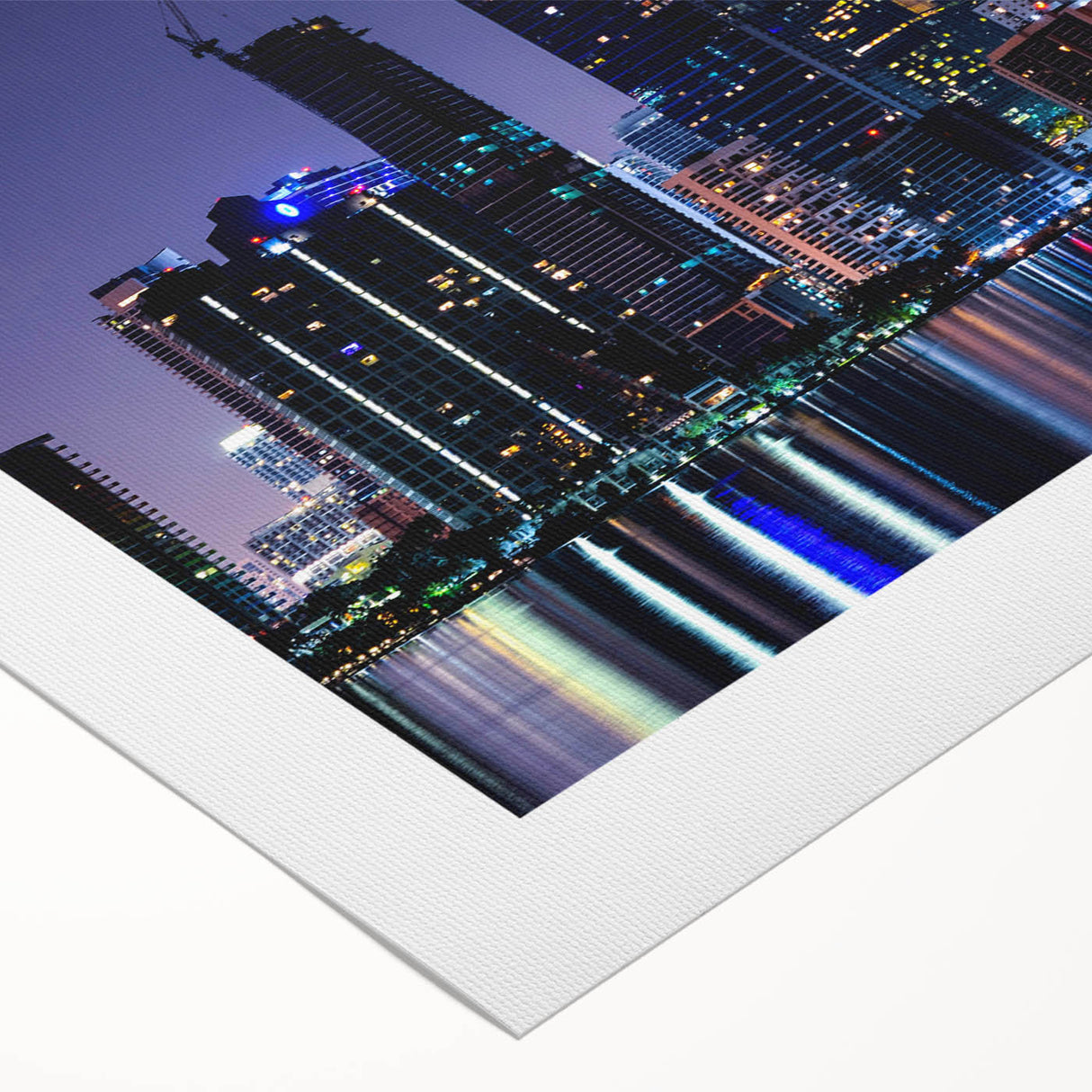 Art deco poster featuring a vibrant Miami skyline on rolled canvas, ideal for dining room wall art.