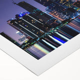 Art deco poster featuring a vibrant Miami skyline on rolled canvas, ideal for dining room wall art.
