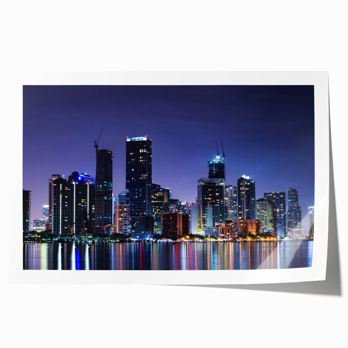 Extra large rolled print of Miami scenery with vibrant twilight hues, ideal for dining room wall art.