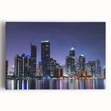 Black and white photograph of the Miami skyline on large stretched canvas, ideal for kitchen wall art.