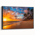 Black and white framed canvas featuring a vintage-style landscape of Palm Beach, ideal for bedroom wall art.