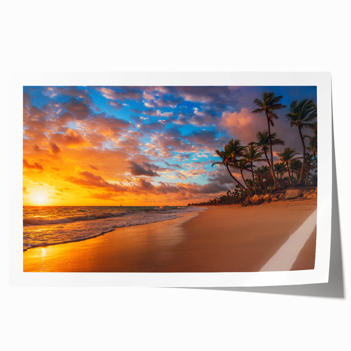 Extra large rolled print of Palm Beach scenery with vibrant sunset hues, ideal for art wall dining room.