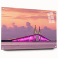 Acrylic print of Tampa skyline in muted blue and gray tones, suitable for dining room or bedroom decor.