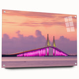 Acrylic print of Tampa skyline in muted blue and gray tones, suitable for dining room or bedroom decor.