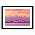 Extra large abstract art print of colorful, textured Tampa scenery on a black framed canvas, ideal for living room decor.