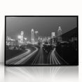 Large abstract wall art featuring a stylized Atlanta skyline in muted gray and black tones, framed acrylic.