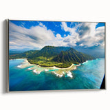 Landscape art painting of Kauai, Hawaii, featuring vibrant green and blue tones on a framed canvas.