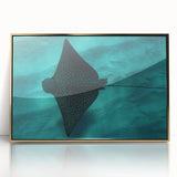 Large art print featuring a serene Oahu, Hawaii landscape in muted green and blue on a framed acrylic.