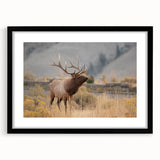 Abstract art print featuring vibrant, colorful textures of Idaho scenery, on a large black-framed canvas.