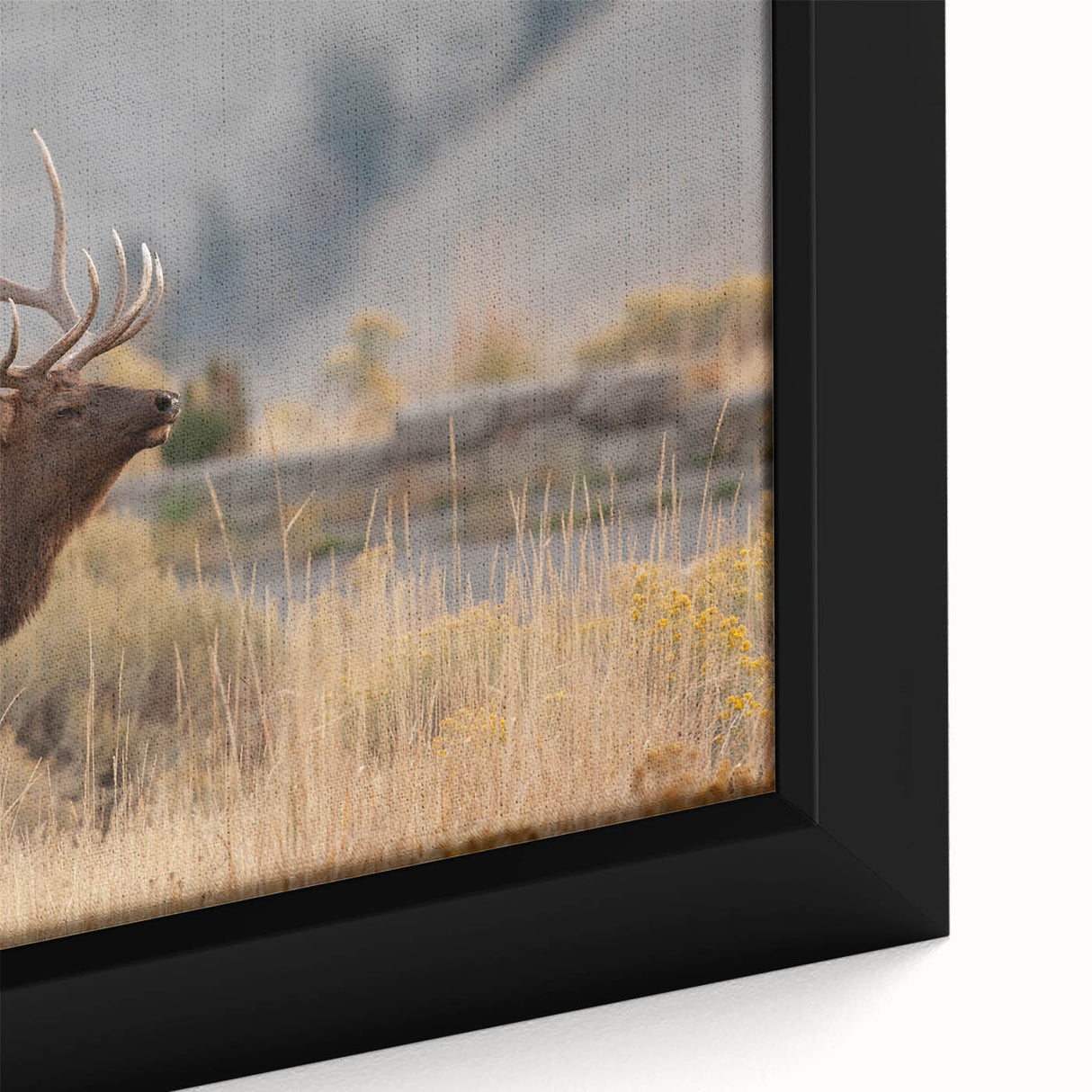 Black wall art featuring a textured Idaho scenery in vibrant colors on a framed canvas, ideal for living room decor.
