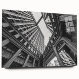 Acrylic print of Chicago skyline in muted gray and blue tones, ideal for bedroom or dining room art.