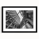 Extra large framed wall art of abstract Chicago skyline with vibrant colorful textures, ideal for living room decor.