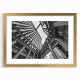 Extra large abstract art print of Chicago skyline in muted gray and blue tones on a textured canvas.