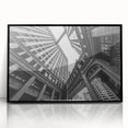 Large abstract wall art of Chicago skyline in muted gray and blue tones on a framed acrylic print.