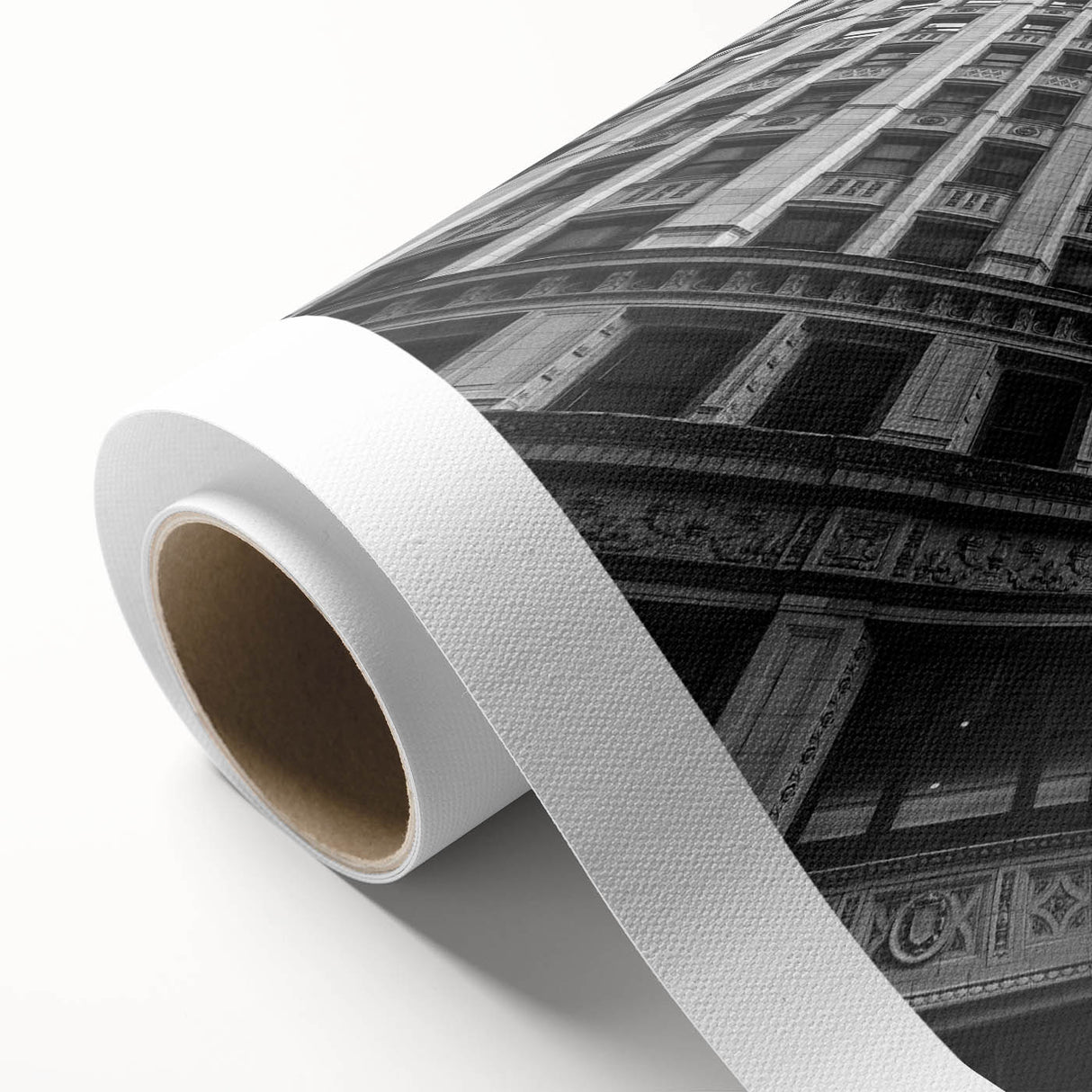 Art Deco style poster of Chicago skyline in monochrome shades, ideal for nursery wall art.