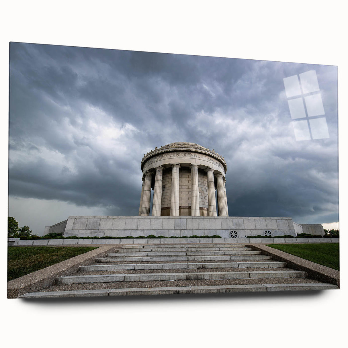 Large abstract wall art print of Indiana scenery on acrylic glass, in muted earth tones.