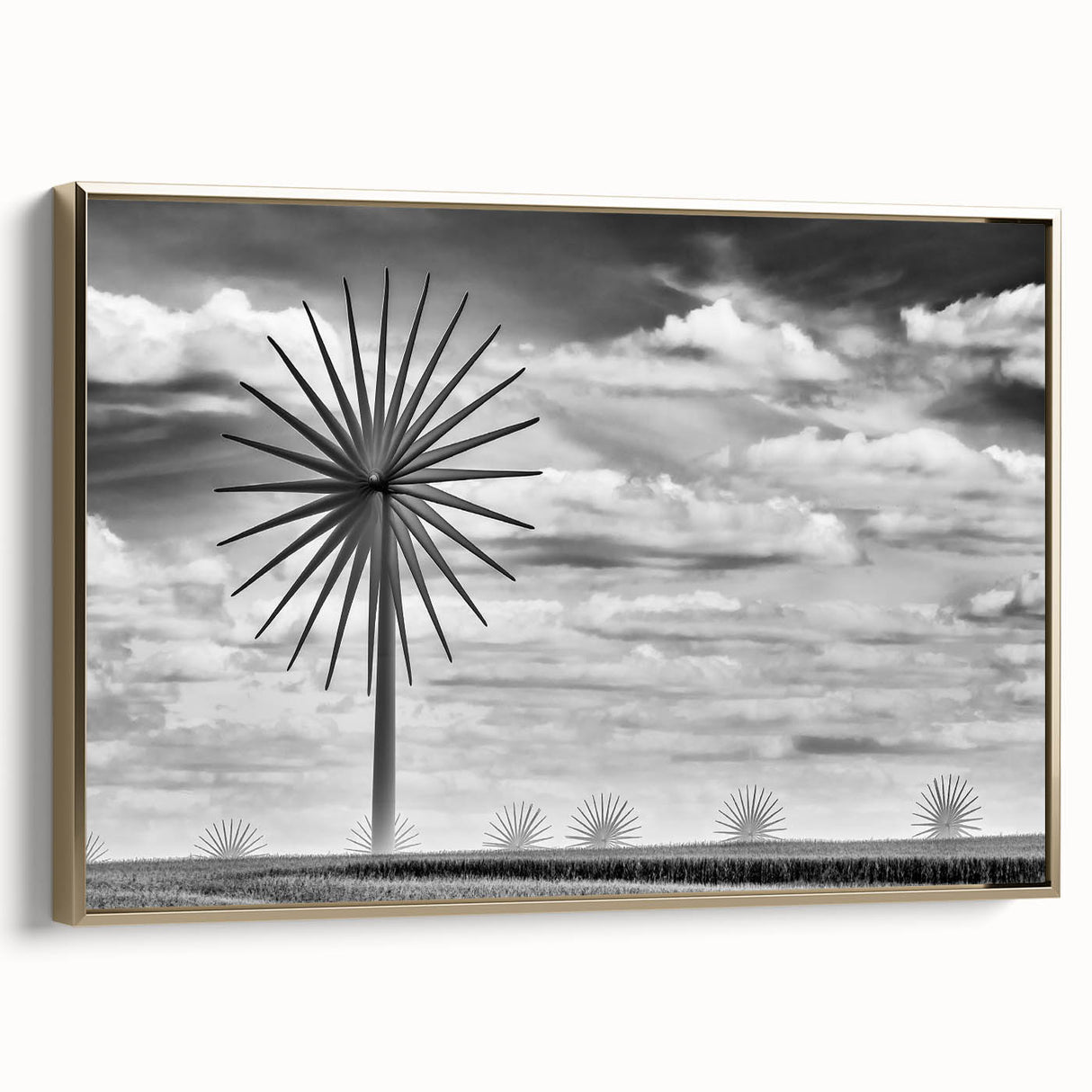 Framed canvas depicting a vintage-style Iowa landscape in muted gold and black tones, ideal for bedroom wall decor.