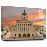 Large abstract wall art of Kansas scenery in muted earth tones on acrylic glass, suitable for bedroom or dining room decor.