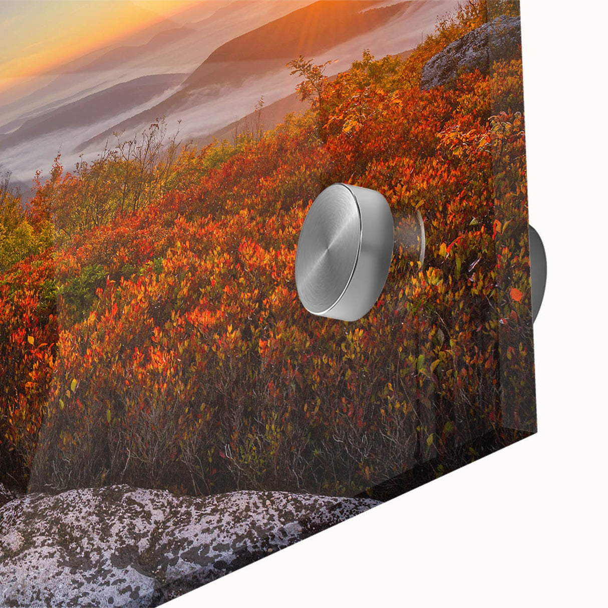 Large abstract wall art depicting Kentucky scenery in muted earth tones on acrylic glass, suitable for dining room ambiance.