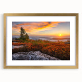 Extra large abstract art print of a Kentucky landscape in textured shades of blue and green, framed in gold.