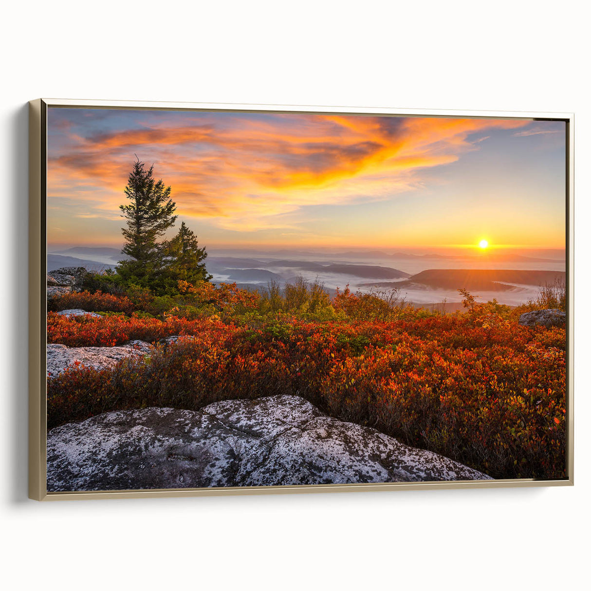 Framed canvas depicting a vintage-style Kentucky landscape in muted gold and black tones, ideal for bedroom wall art.