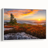 Vintage poster art of Kentucky scenery on framed canvas, featuring vibrant colors on a black background.