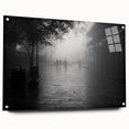 Large abstract depiction of New Orleans skyline in muted gray and blue tones on acrylic glass, ideal for dining room art.