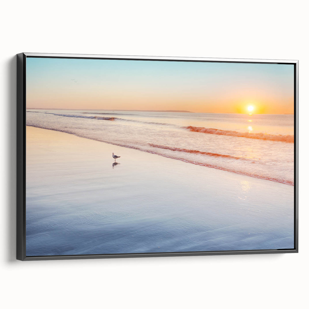 Black and white framed canvas of Maine landscape with a vintage poster art style, suited for bedroom decor.