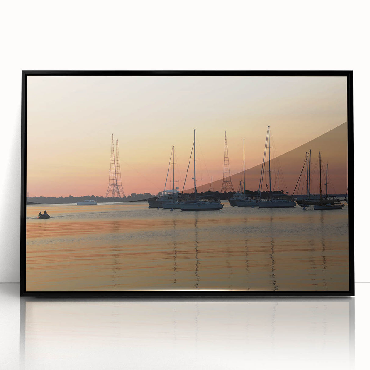 Large abstract wall art depicting Annapolis, Maryland in muted blues and grays on framed acrylic.