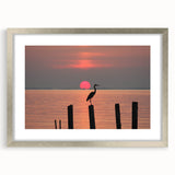 Textured art print of Chesapeake Bay in abstract style with muted blue and gray tones, framed in silver.