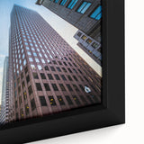 Framed canvas of Boston skyline in black with colorful, textured brush strokes, ideal for extra large living room wall art.