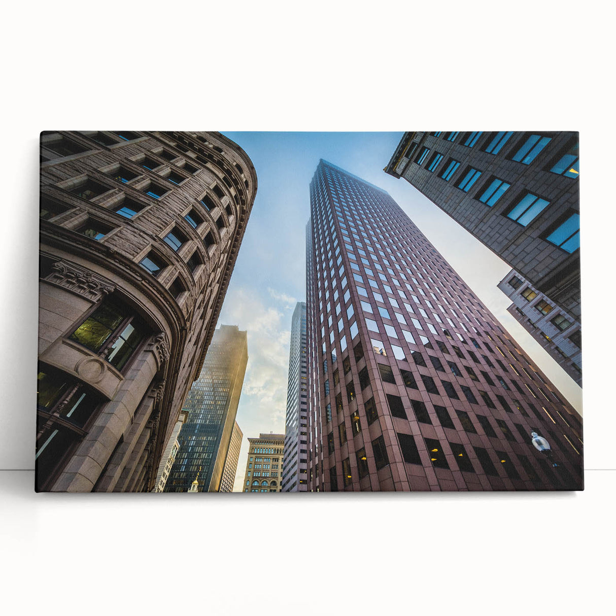 Black and white stretched canvas of Boston skyline, ideal for kitchen wall art or bedroom ambiance.