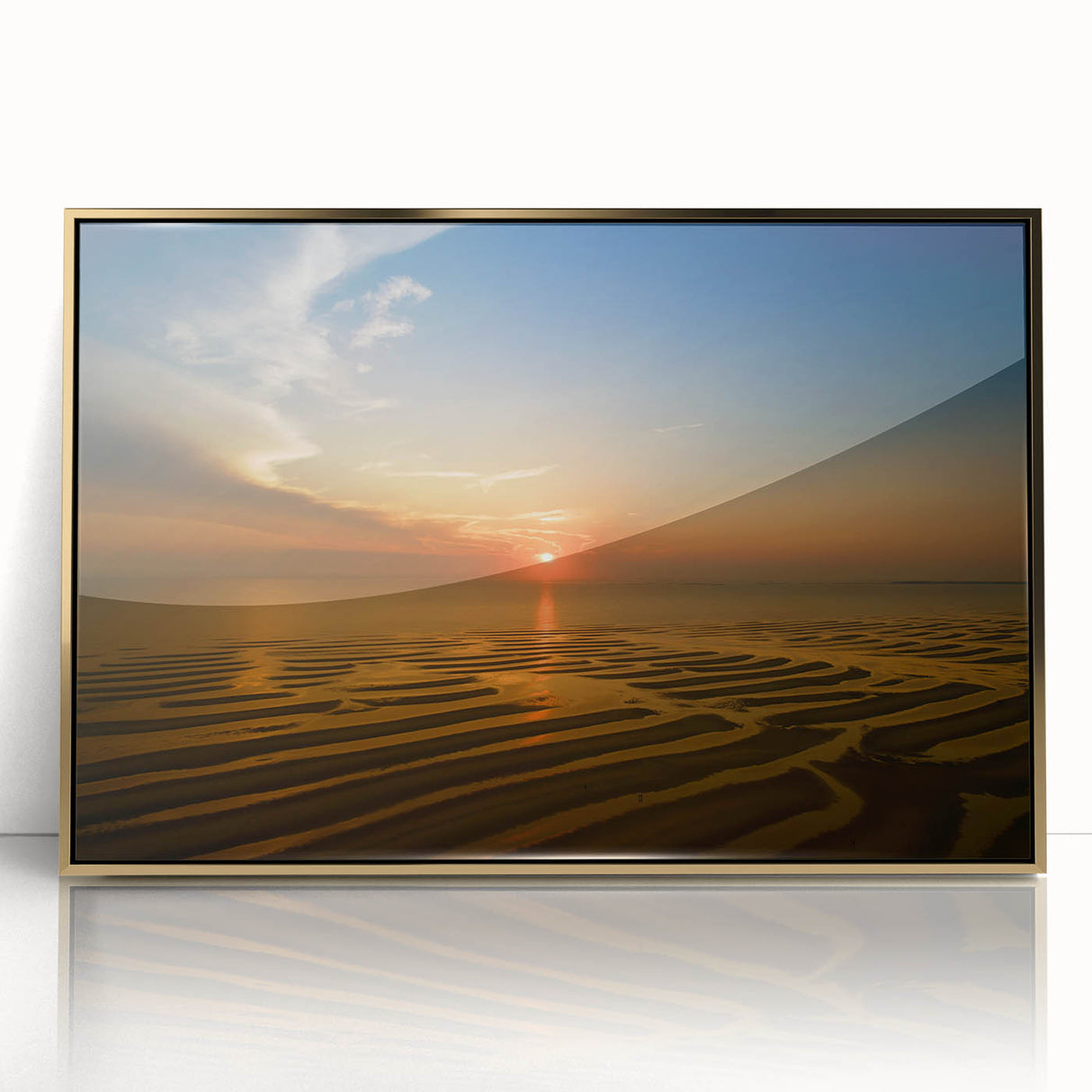 Framed acrylic print of a serene Massachusetts Cape scenery in soft pastel colors, suitable for modern nursery wall art.