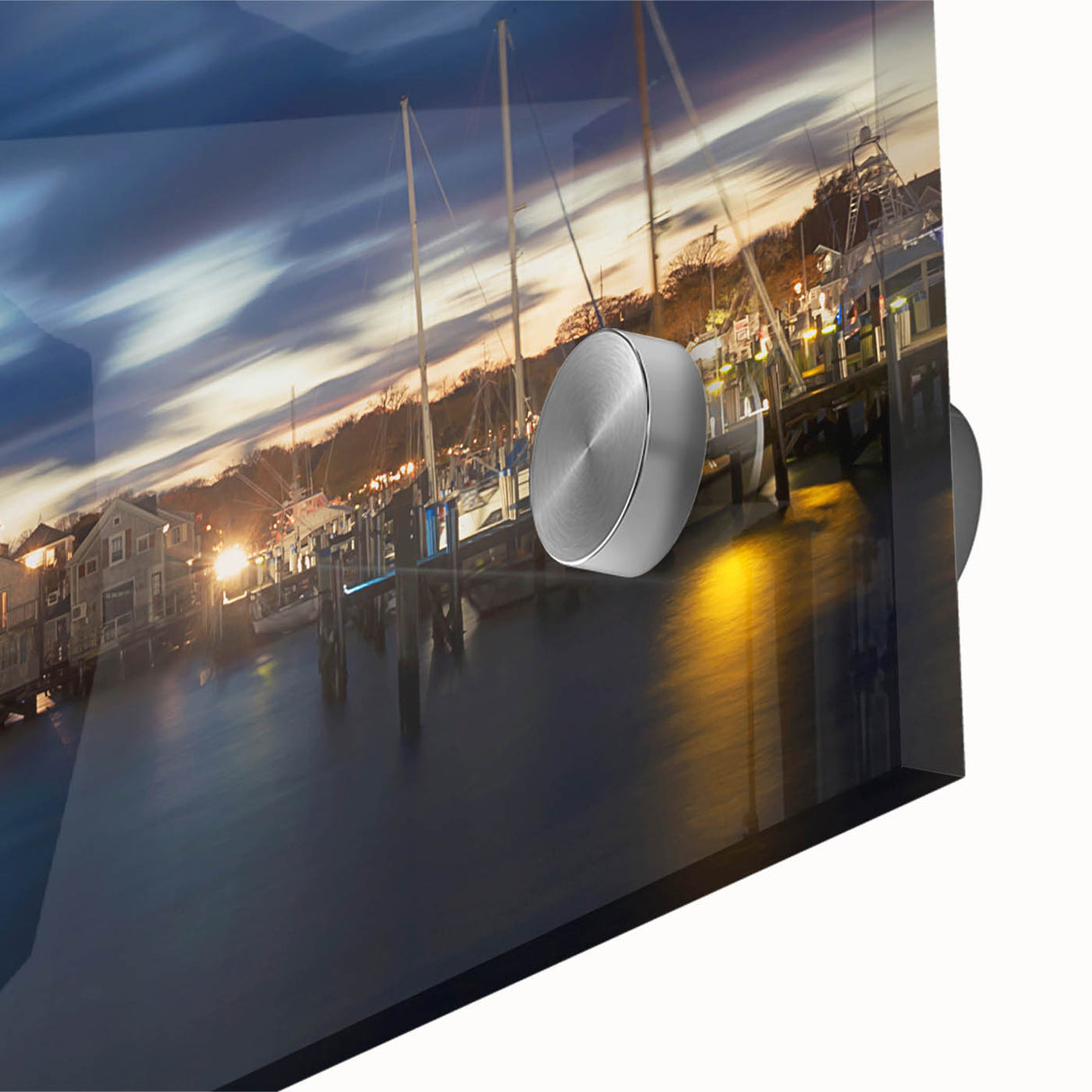 Large abstract wall art depicting Massachusetts Nantucket scenery in mid-century modernist style on acrylic glass.