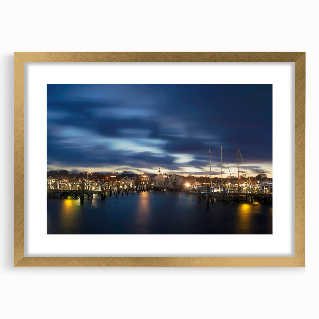 Extra large abstract art print of a textured Massachusetts Nantucket landscape in a gold frame, ideal for living room decor.
