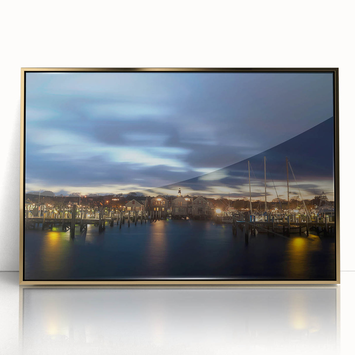 Framed acrylic print of a serene Nantucket landscape in soft pastel shades, ideal for modern nursery wall art.