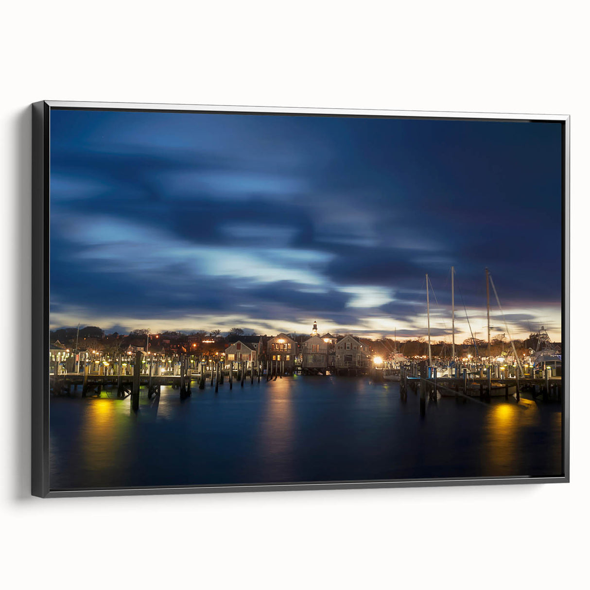 Black and white landscape art painting of Nantucket on framed canvas, ideal for bedroom wall decor.