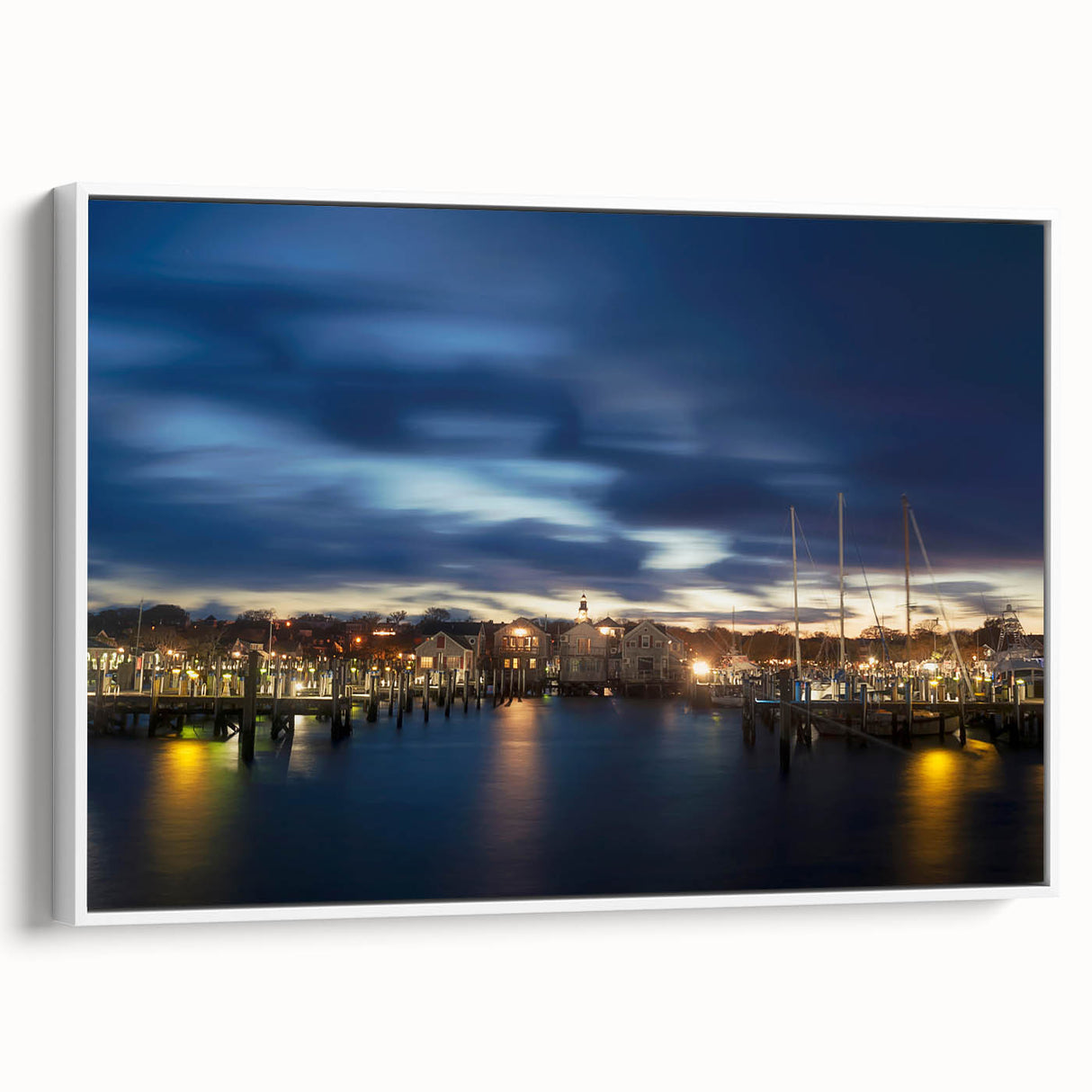 Vintage poster art of Nantucket scenery on a framed canvas with colorful art, ideal for living room decor.
